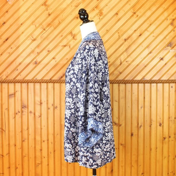 Westport Duster Medium Blue White Floral Print Hip Jacket Cover-Up Boho SW30 - Picture 3 of 6